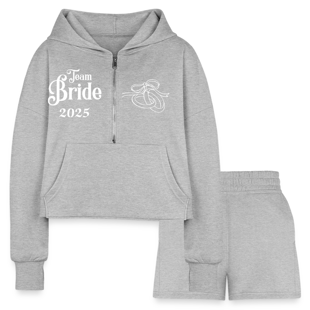 Women’s Cropped Hoodie & Jogger Short Set - Team Bride 2025 - heather gray