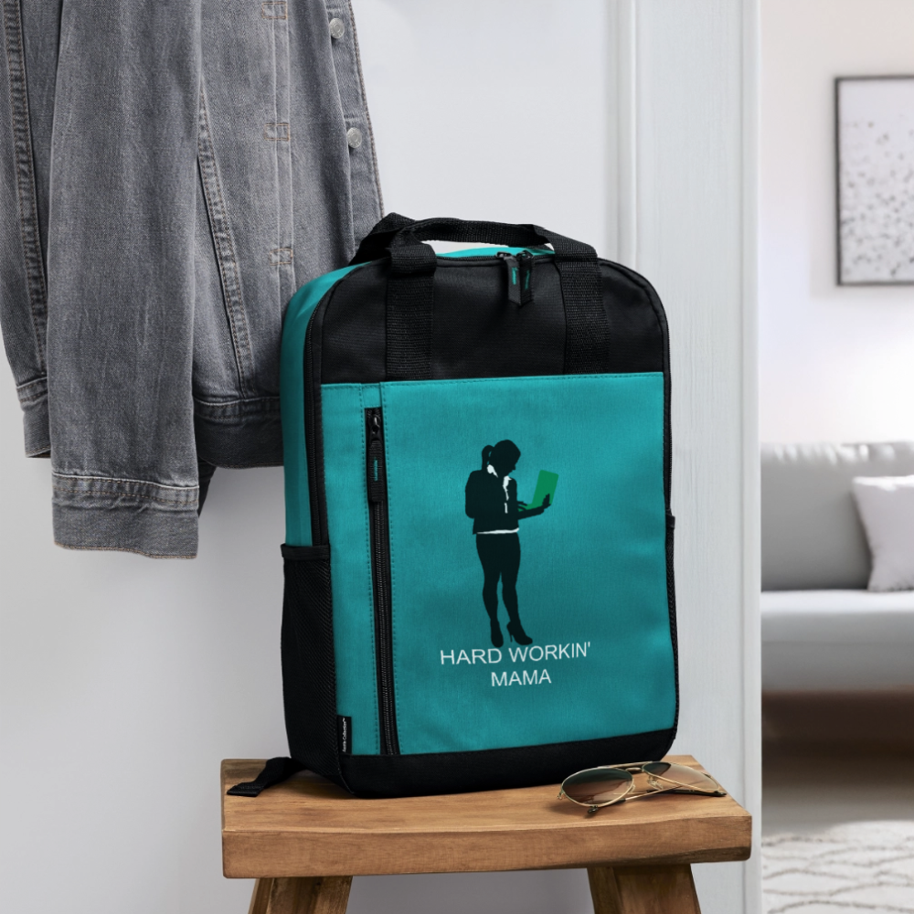 Laptop Backpack - Hard working mama - heather teal/black