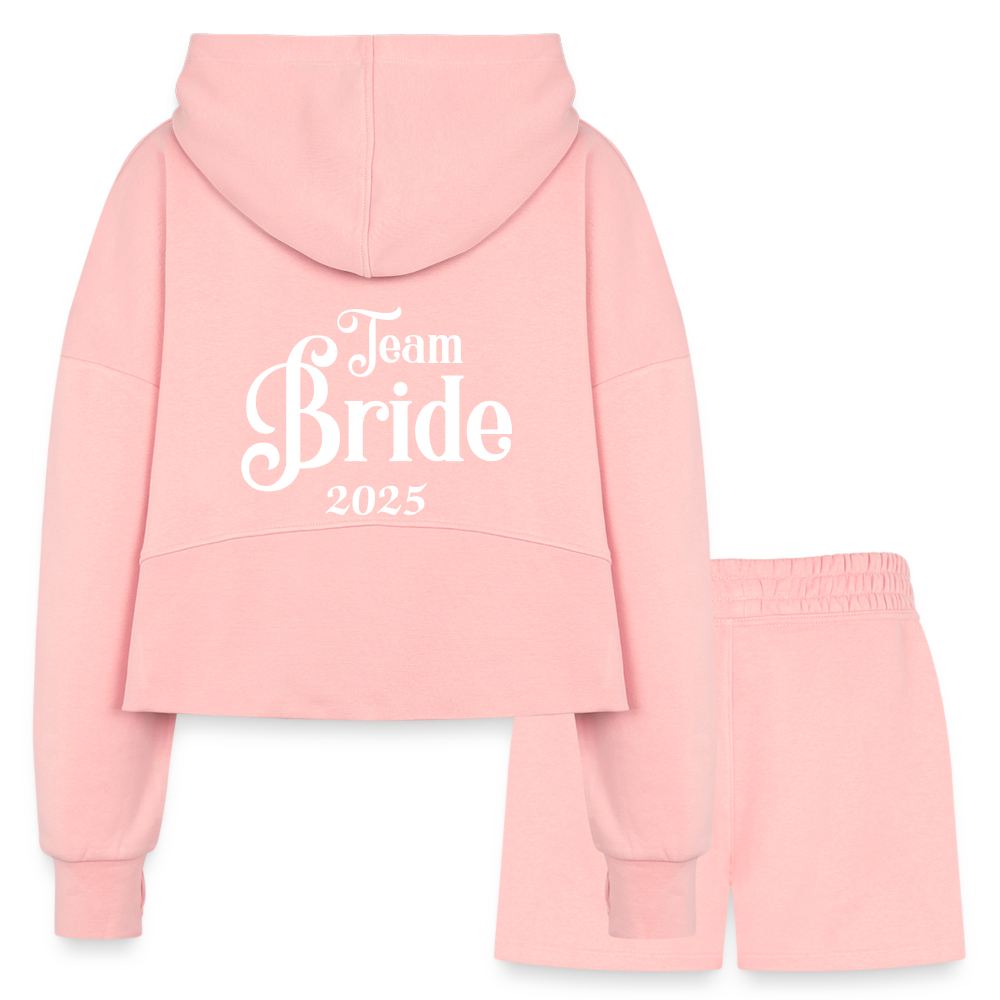 Women’s Cropped Hoodie & Jogger Short Set - Team Bride 2025 - light pink