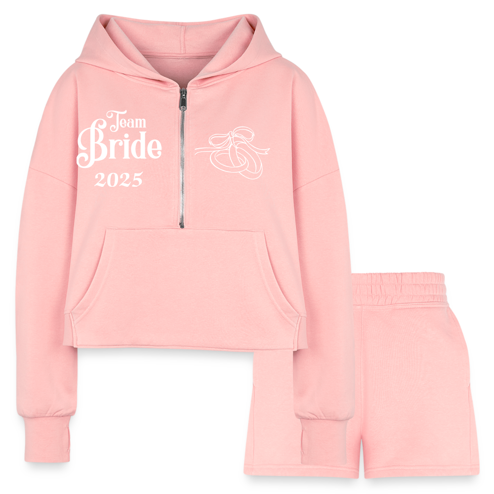 Women’s Cropped Hoodie & Jogger Short Set - Team Bride 2025 - light pink