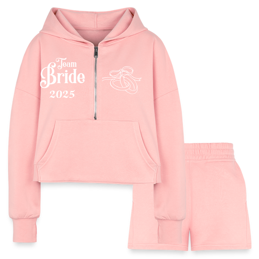 Women’s Cropped Hoodie & Jogger Short Set - Team Bride 2025 - light pink