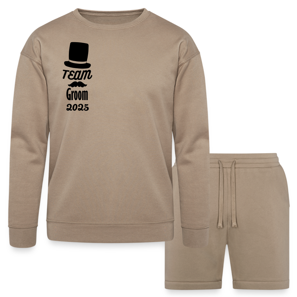 Bella + Canvas Unisex Sweatshirt & Short Set - Team Groom 2025 - tan