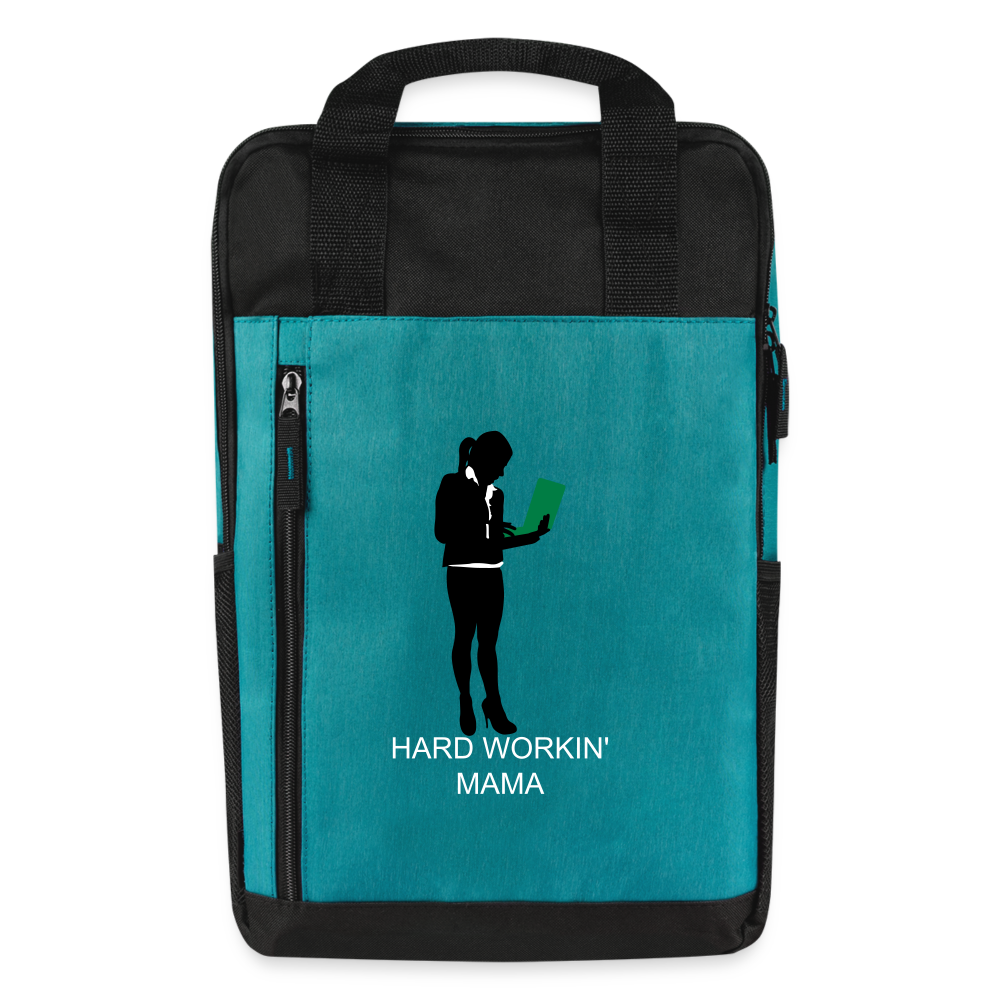 Laptop Backpack - Hard working mama - heather teal/black