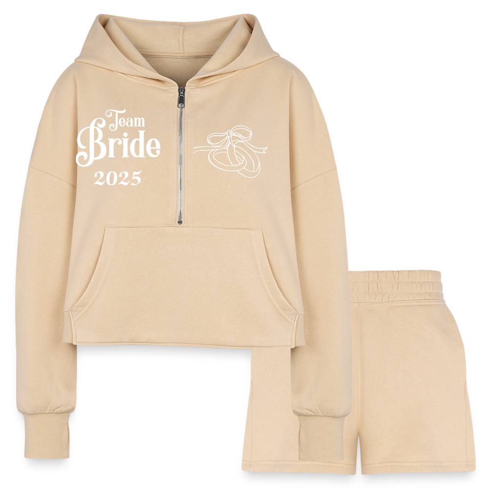 Women’s Cropped Hoodie & Jogger Short Set - Team Bride 2025 - nude