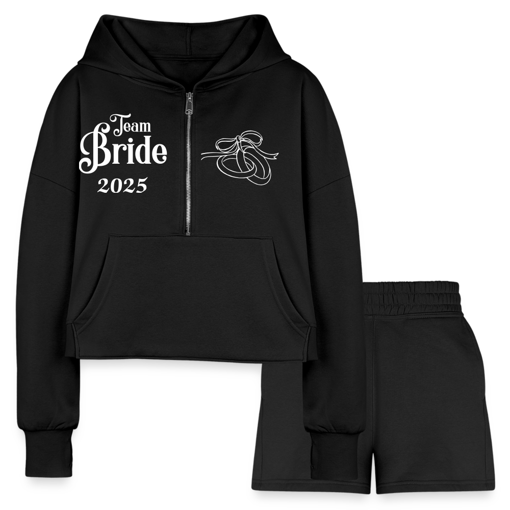 Women’s Cropped Hoodie & Jogger Short Set - Team Bride 2025 - black