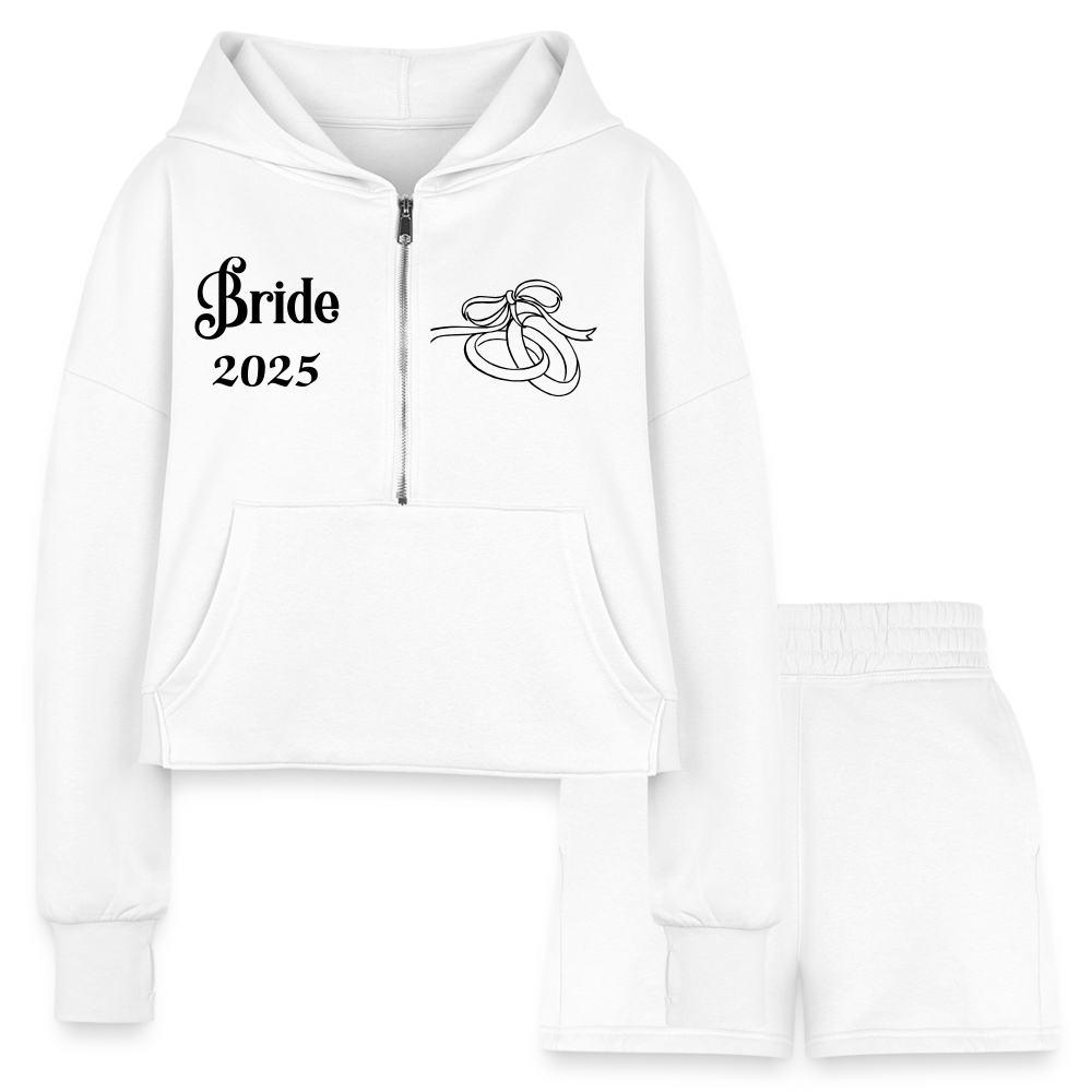 Women’s Cropped Hoodie & Jogger Short Set - Bride 2025 - white