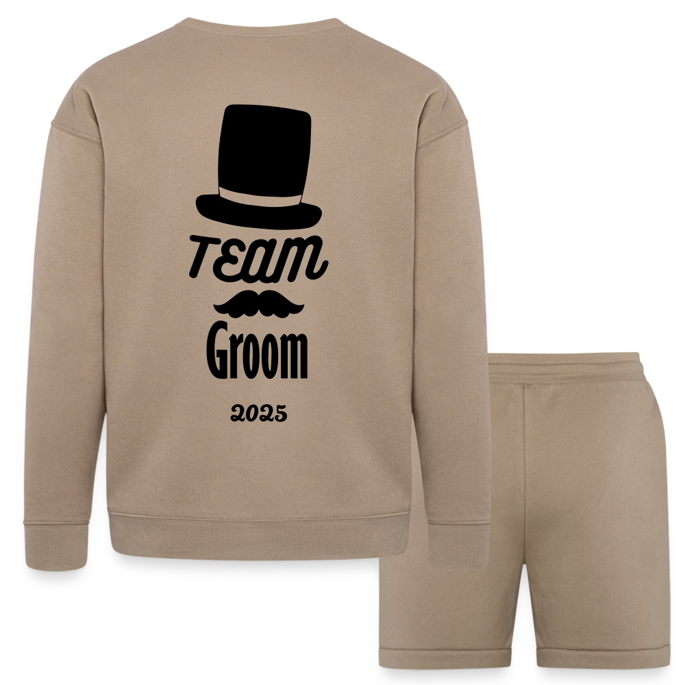 Bella + Canvas Unisex Sweatshirt & Short Set - Team Groom 2025 - tan