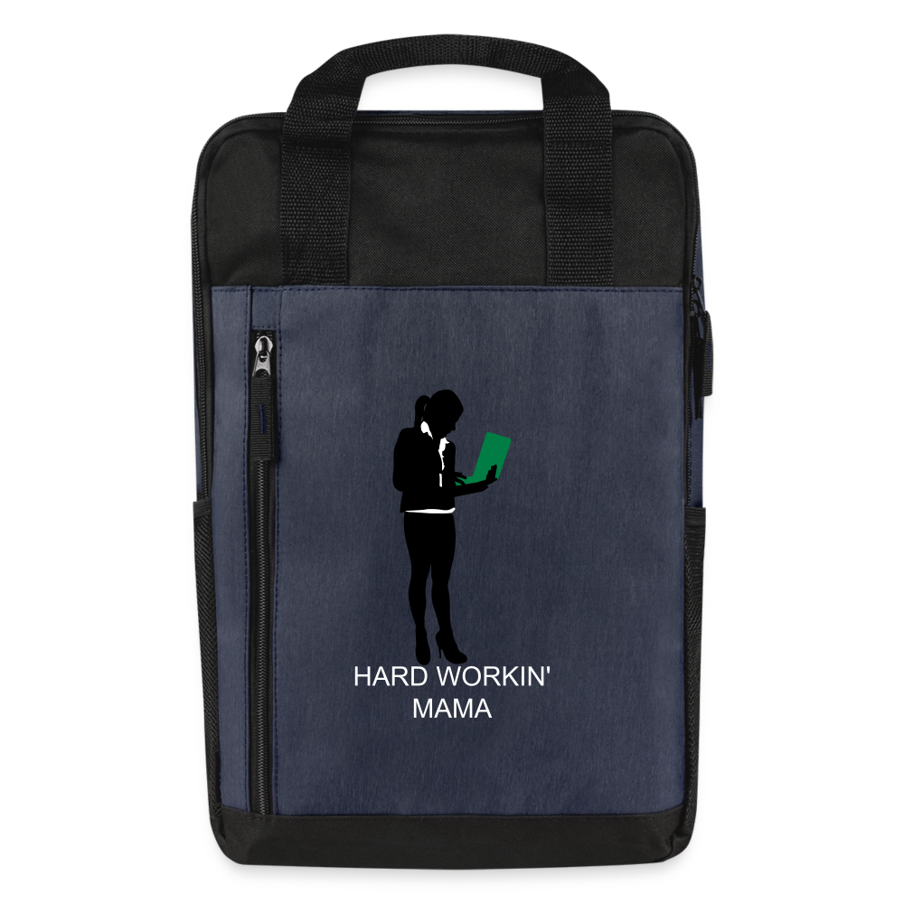 Laptop Backpack - Hard working mama - heather navy/black