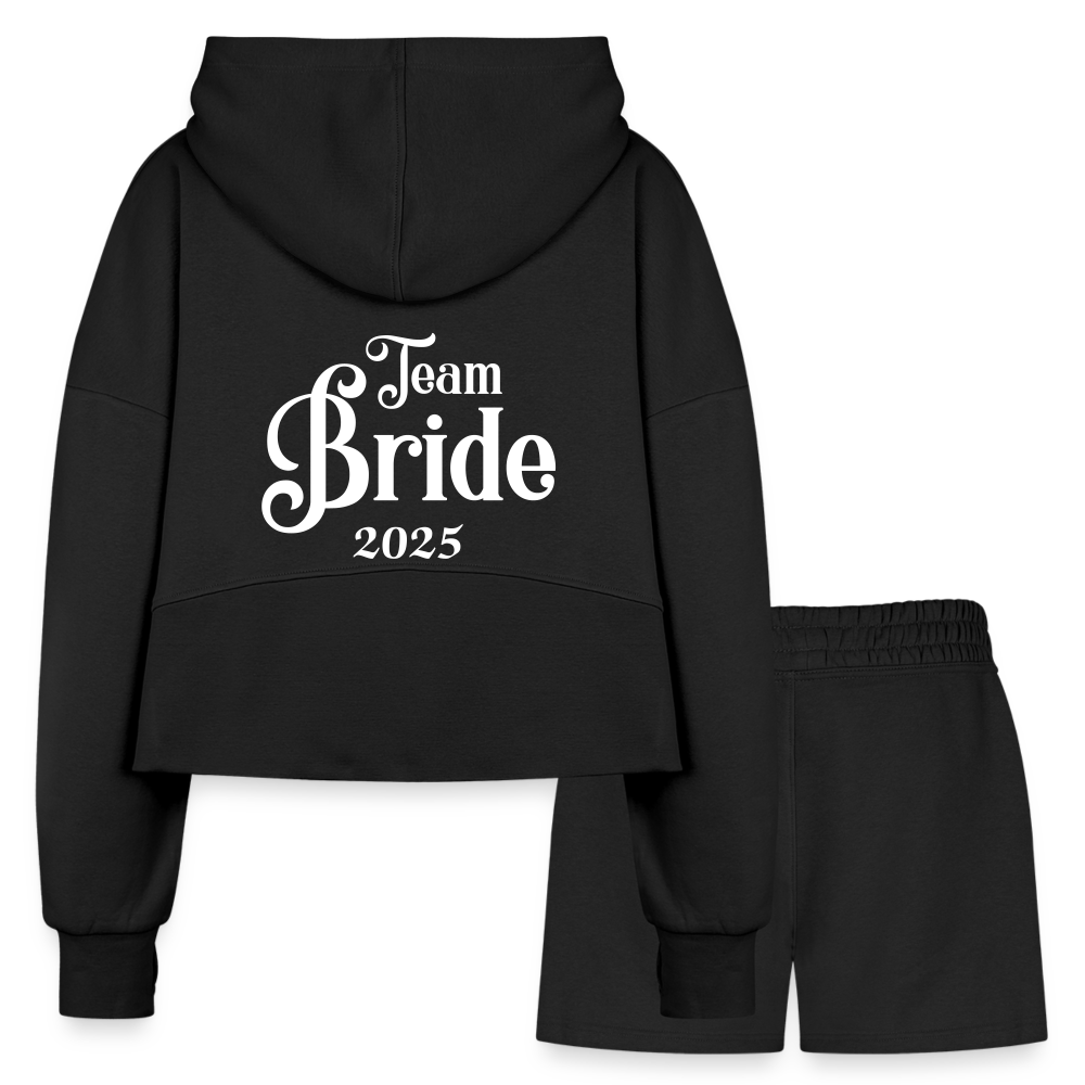 Women’s Cropped Hoodie & Jogger Short Set - Team Bride 2025 - black