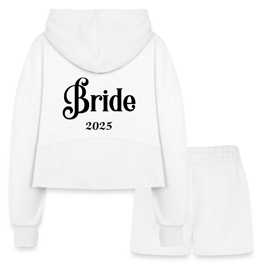 Women’s Cropped Hoodie & Jogger Short Set - Bride 2025 - white