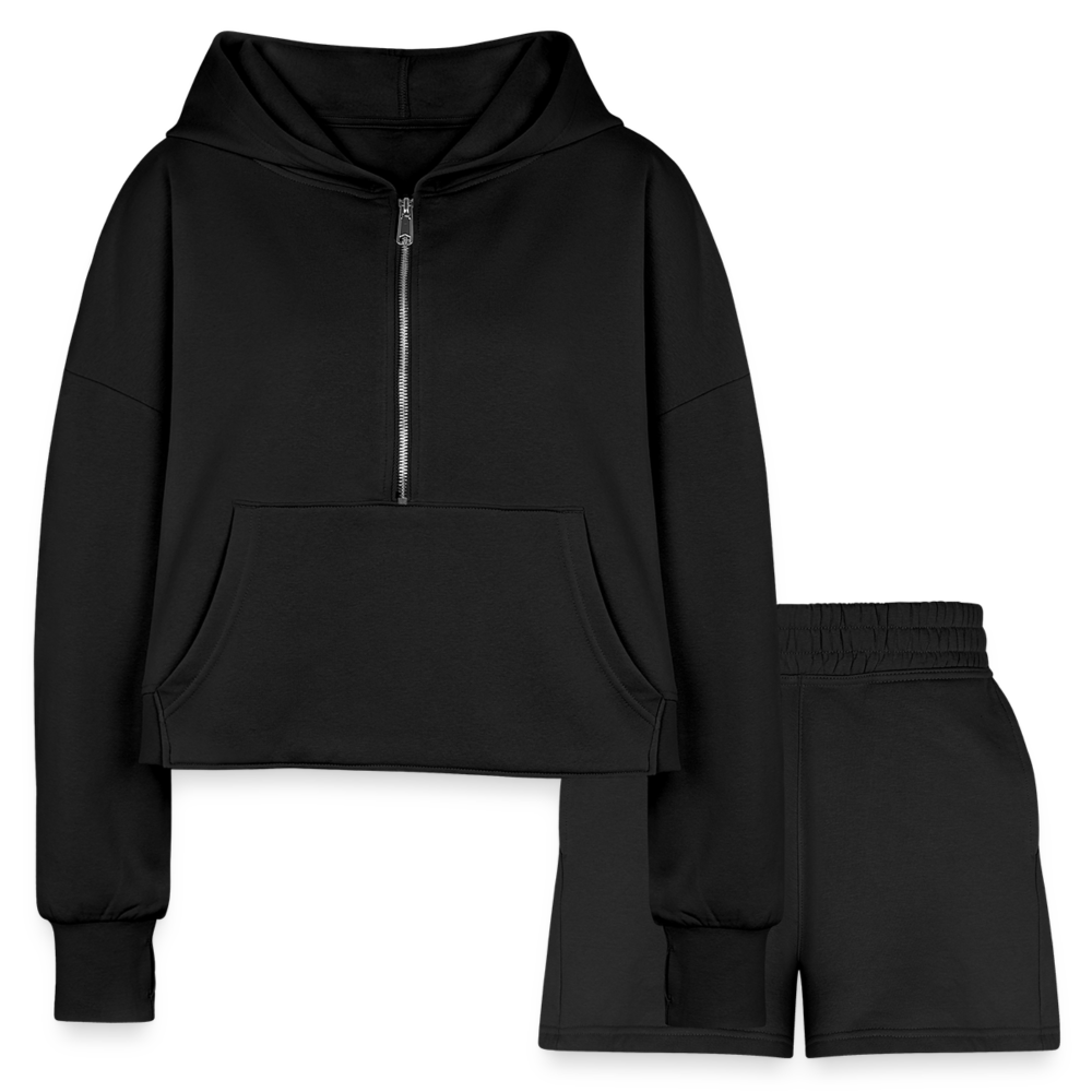 Women’s Cropped Hoodie & Jogger Short Set - black