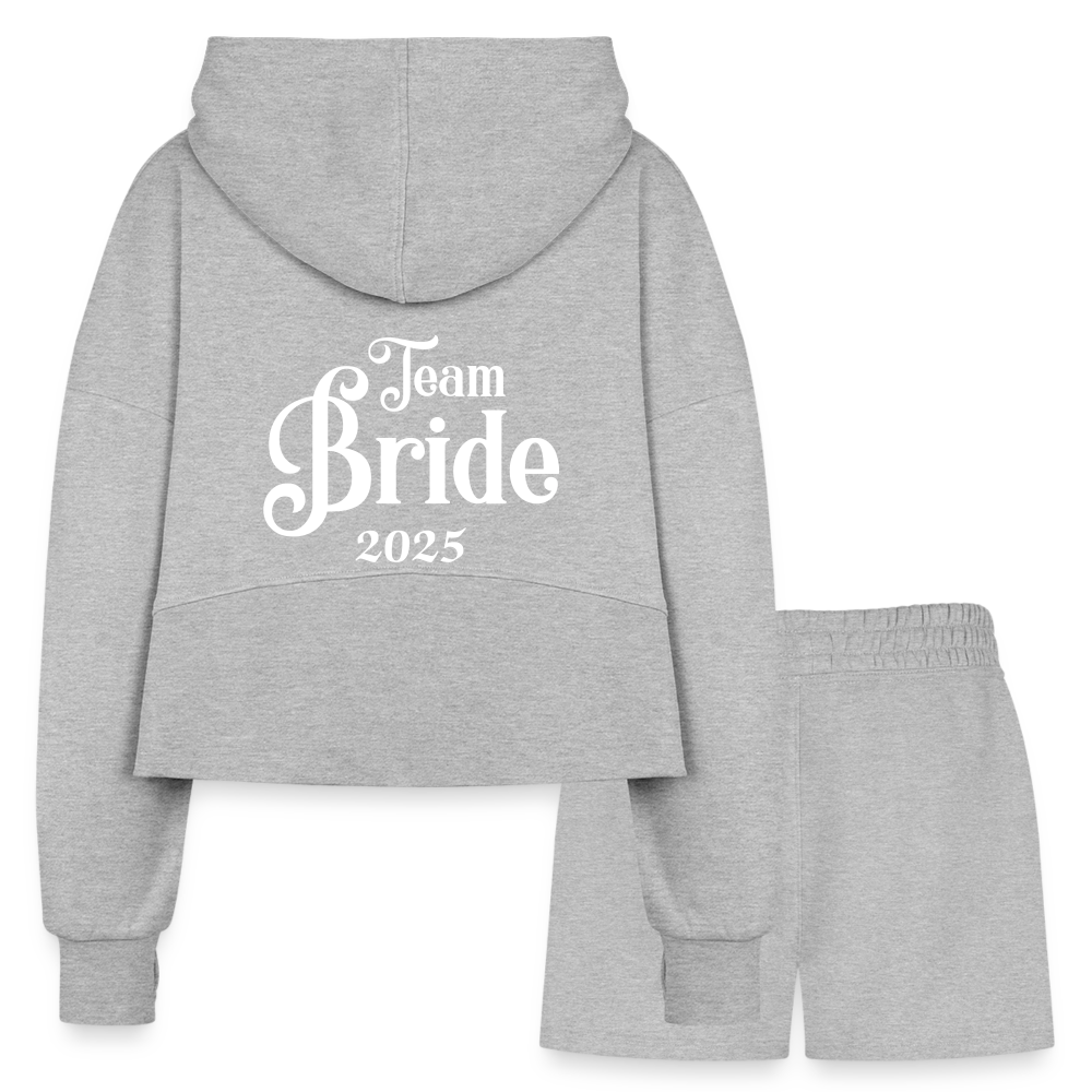 Women’s Cropped Hoodie & Jogger Short Set - Team Bride 2025 - heather gray